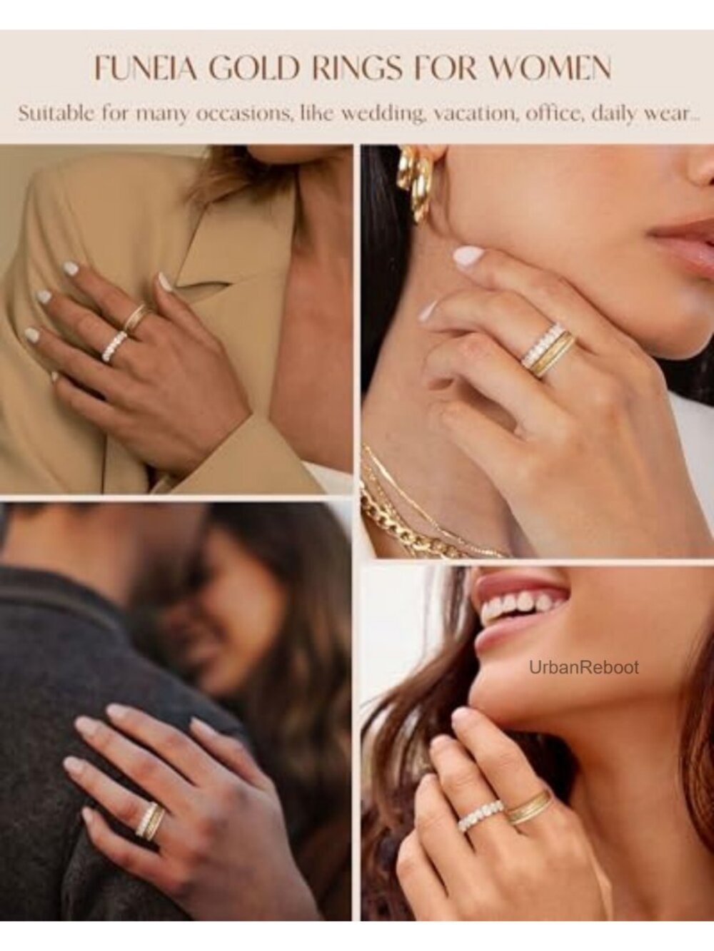 14K Gold Plated Stackable Rings Set Cubic Zirconia 3pc - Picture 5 of 6
